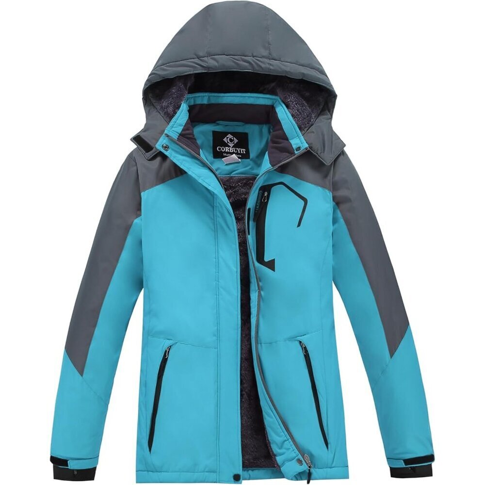 Womens Blue-greyMountain Waterproof Ski Jacket Hooded Windproof Winter Coat Snow